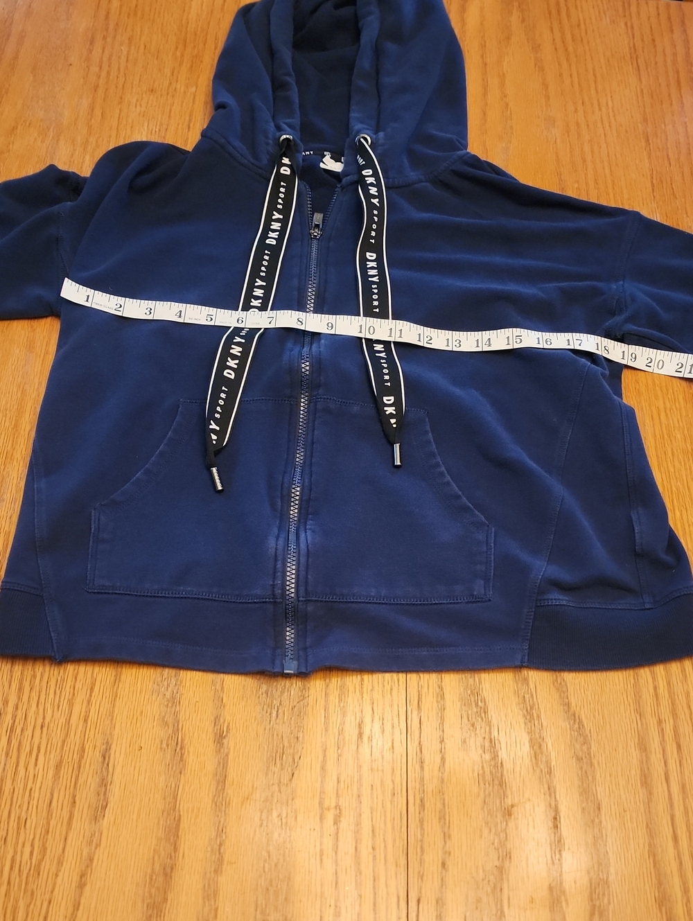 DKNY Seattle Seahawks Navy Full-Zip Crop Hoodie with Branded Drawstrings - Picture 13 of 16
